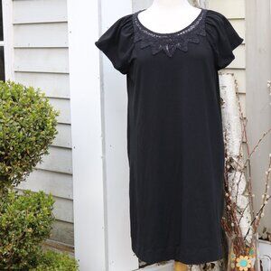 Jones New York Sport Black Lace Yoke Neckline Knit Cotton Blend T-Shirt Dress XL